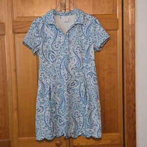 Sigrid Olsen Golf & Tennis Blue Paisley Collared Short Sleeve Dress Size S